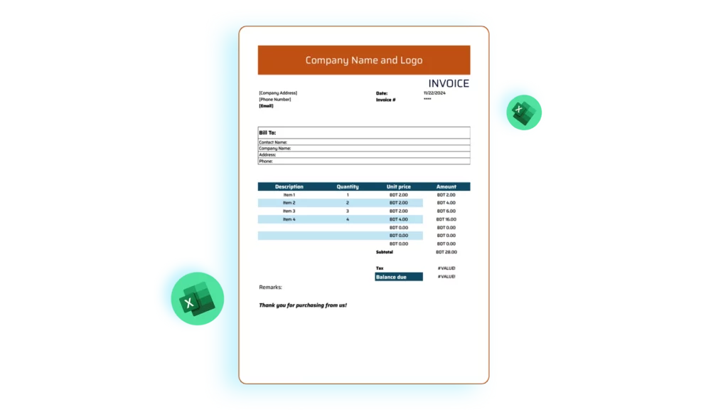 Bangladeshi Company Invoice Templet in Excel