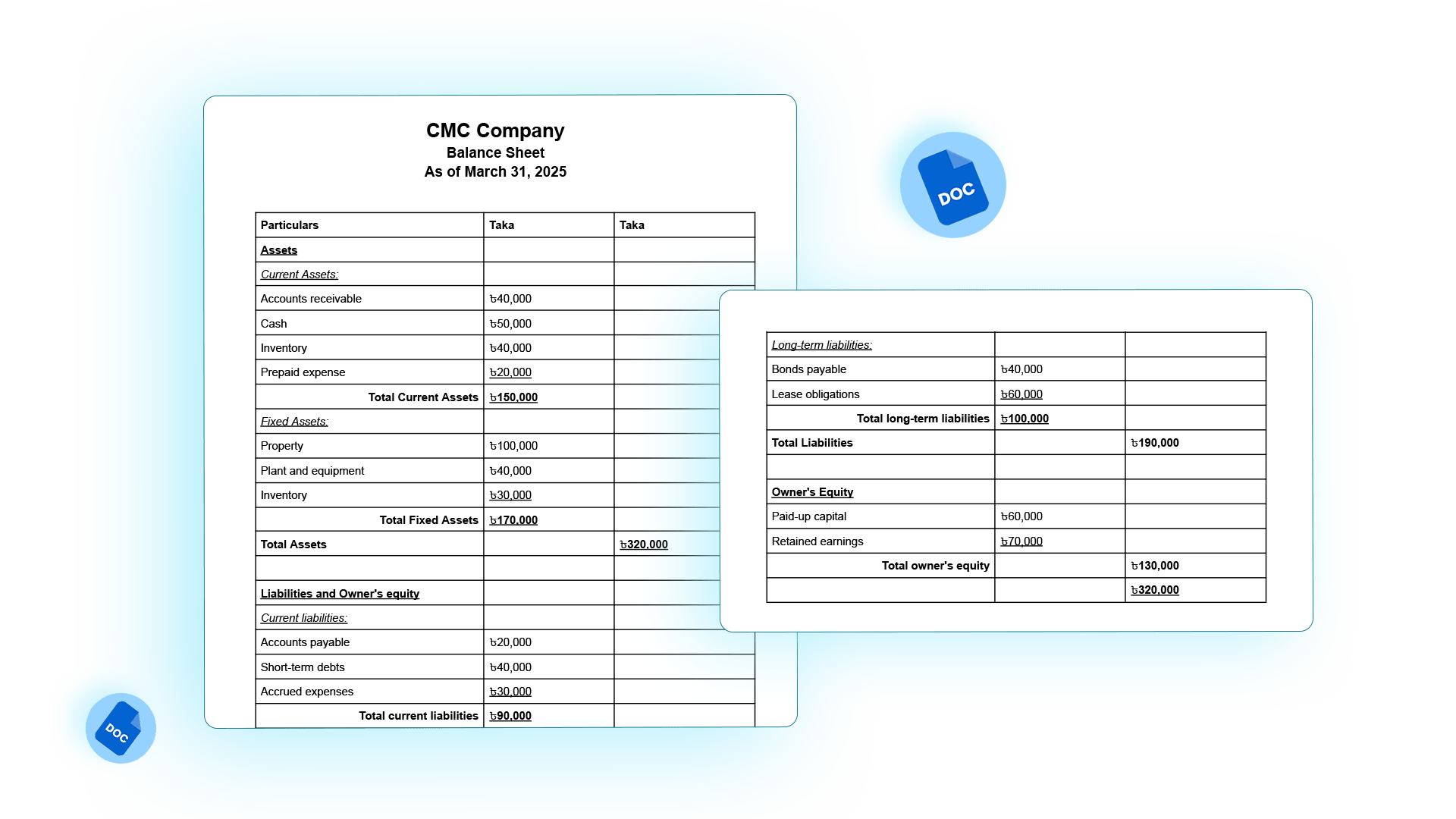Balance Sheet format in Doc for Small Business